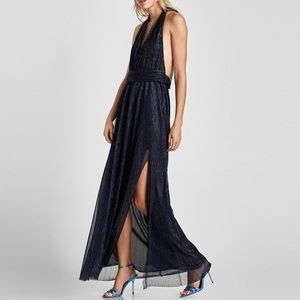 NWT ZARA BLUE/BLACK LONG SHINY DRESS
